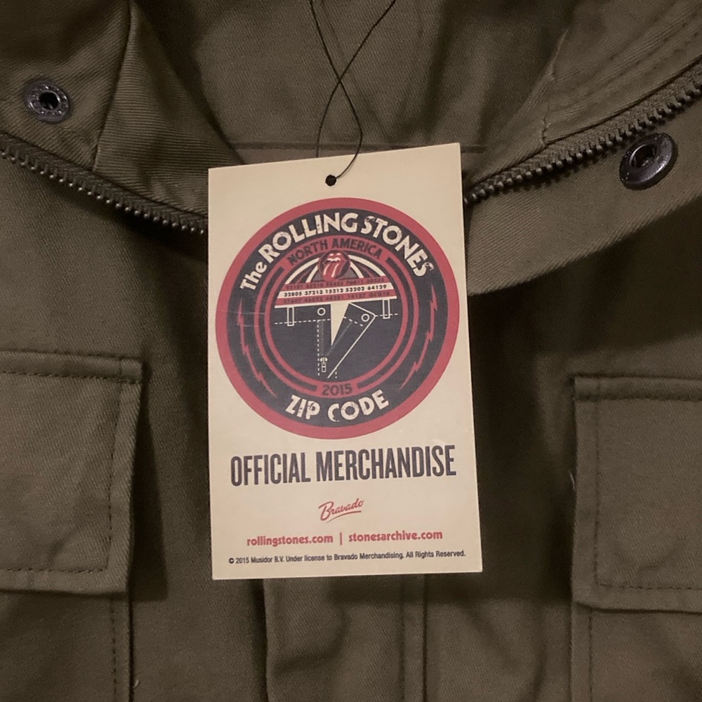 Men's NWT Zip Code Rolling Stones Olive Military Jacket. Sz 2XL